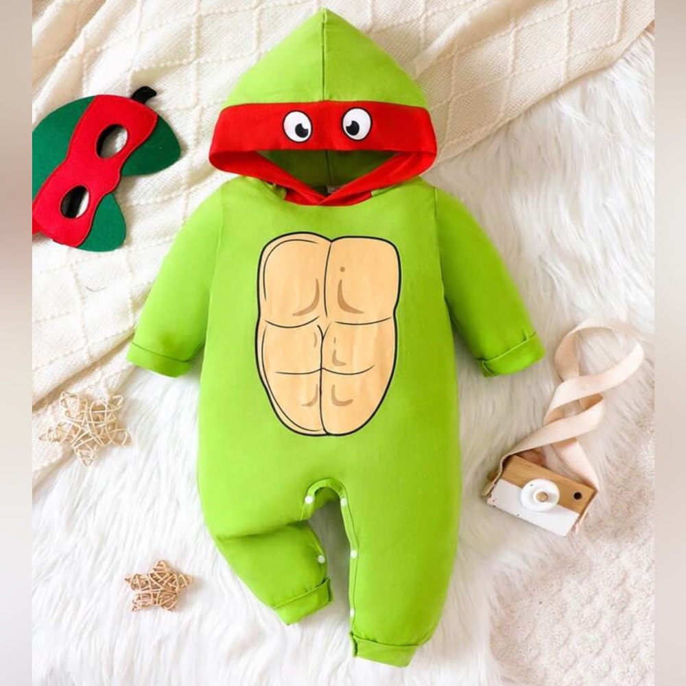 Red Ninja Turtle Long Sleeve Hooded Onesie Halloween Costume Size 9-12 Months